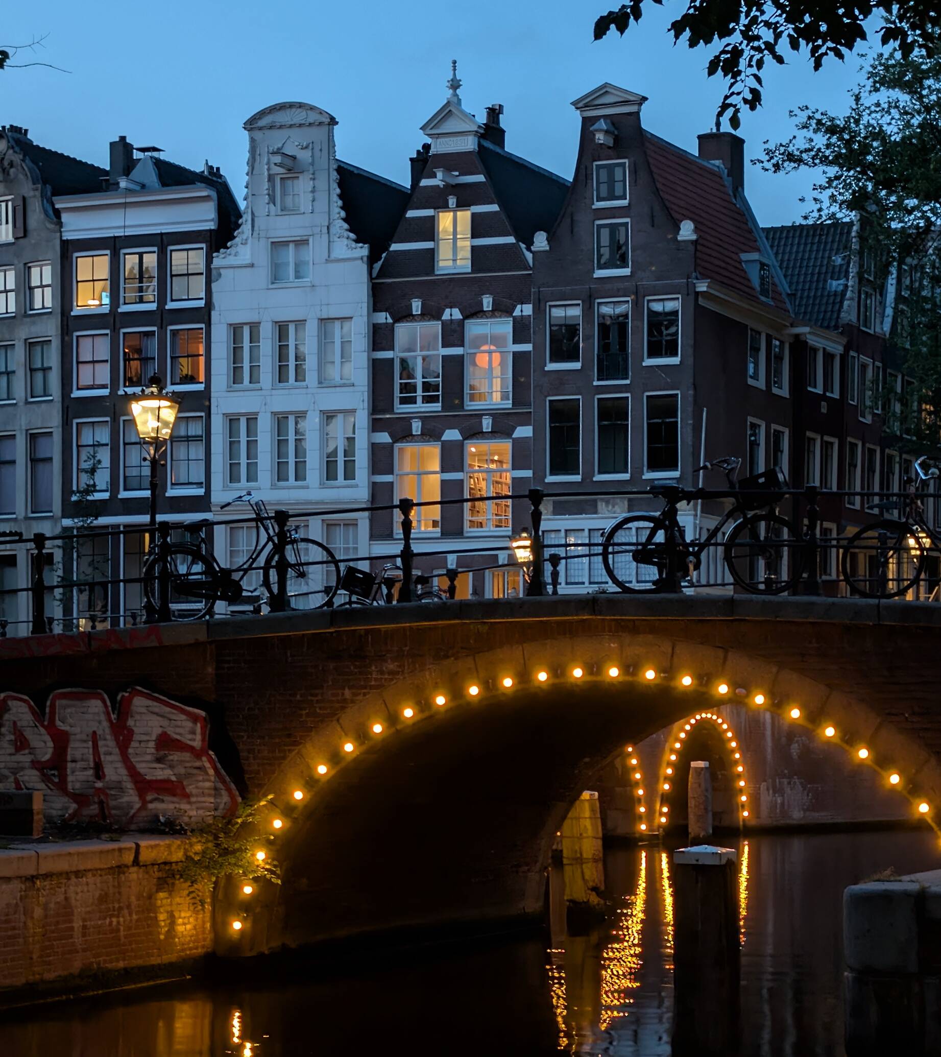 One of the many Amsterdam canals at night